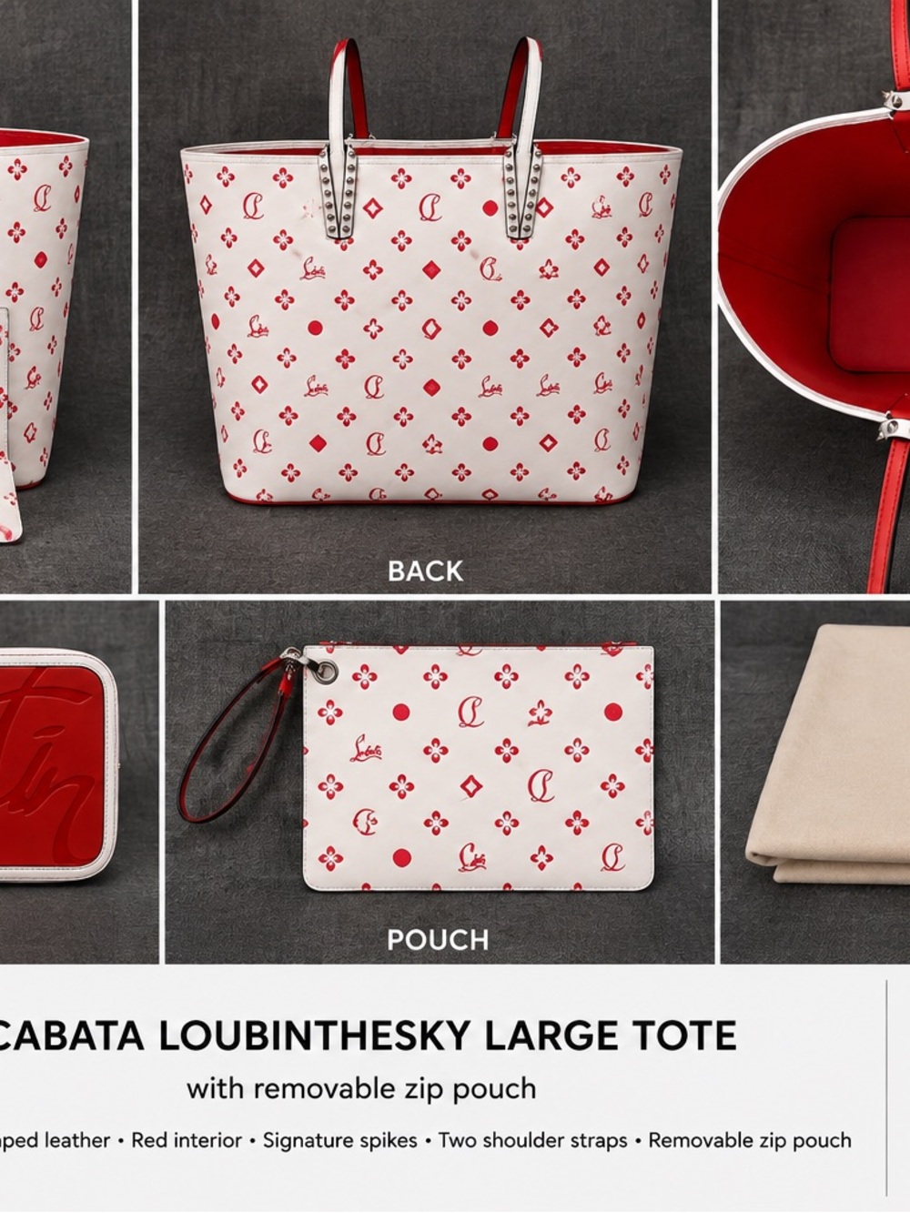 Christian Louboutin White Leather Tote with Red Signature Print